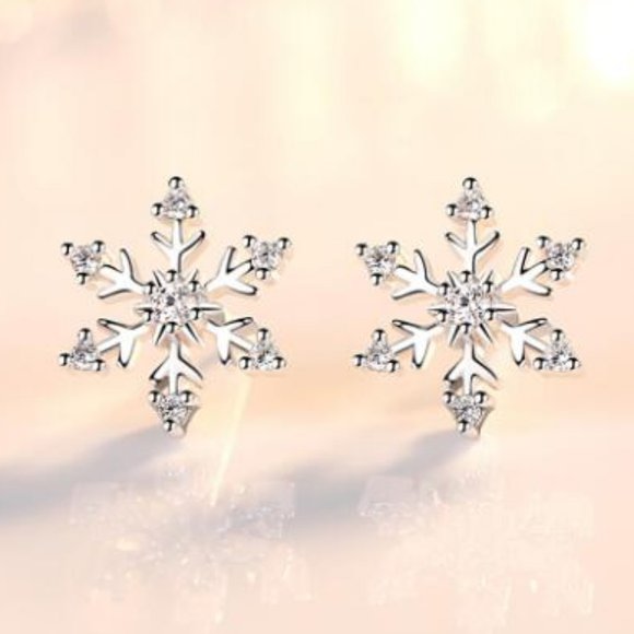 Jewelry - NEW 925 Sterling Silver Diamond Snowflake Earrings
